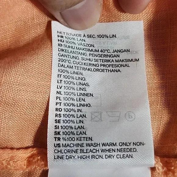 Women's H&M Linen Button Down Shirt, Orange, Size Large, Pre-Owned - Picture 9 of 9